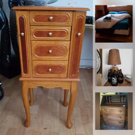 MaxSold Auction: This online auction features furniture such as TV console, wood desk, queen-size bed, and Gibbard dresser, area rugs, tires, wall art, Mikasa, Canon camera, costume jewelry, dishware, Hamilton mini-fridge, and more!