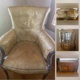 MaxSold Auction: This online auction features a Brocade sofa, Brocade chair, Magnavox stereo, rolldown desk, cedar chest, kitchen table, dresser, rug, bedframe, sofa table, cloth sofa, marble top table, mirror, fine china and much more!