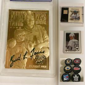 MaxSold Auction: This online auction features Sports Trading Cards such as 23kt Gold Cards, Vernon Wells Cards, Jersey Card, Hologram Cards, and Non-Sports Trading Cards such as The Beatles, Star Wars, Desert Storm, Nascar, and Card Protection Cases, NIP Sports Figurines, Patches and much more!