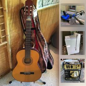 MaxSold Auction: This online auction features musical instruments such as Yamaha keyboard, Sevilla guitar, and Ovation guitar, furniture such as vintage table, sectional sofa, Thomasville dresser and Bassett buffet, massage table, massage chair, garden decor, yard tools, stadium seats, wall art, snow thrower, generator, pressure washer, lawnmower, small kitchen appliances, power tools, karaoke machine, home exercise equipment, Whirlpool washing machine and much more!