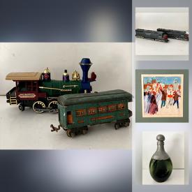MaxSold Auction: This online auction features Original signed paintings, Engraving art, Mid-Century ephemera and magazines including National Geographic, Vogue, LIFE, Popular Mechanics, Comic books, Model Trains cars and accessories from American Flyer, CP Rail and Southern Pacific, Vintage license plates, Cement garden statue, 8 track cassettes, Novelty figurines and collectibles, Male Mannequin, Ship in a Bottle, Steamer trunk and much more!