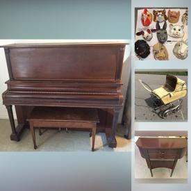 MaxSold Auction: This online auction features vintage Pram, vintage eyeglasses, vintage biscuit tins, art supplies, quilts, vintage linens, vintage braided rugs, tea towel calendars, vintage brooches, foreign currency, upright piano and much more!