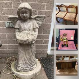 MaxSold Auction: This online auction features indoor and outdoor furniture, appliances, sewing machine, prints, exercise equipment, cookware, Lounger, humidifier, light fixtures, stereo, vacuum, jar, carpet and runners, books, trunk, cords, luggage, decanter, Pagoda, planters, car stuff and much more.