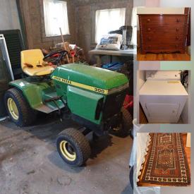 MaxSold Auction: This online auction features furniture such as a wooden table, side tables, chairs, Cherrywood slant front desk, Hepplewhite dresser, sofa, Mahogany pedestal dining table, American Federal cherrywood desk, Windsor side chairs, wicker chairs and more, pots, Weber grill, yard and garden tools, John Deere riding mower, books, kitchenware, small kitchen appliances, rugs, etchings, Wedgwood, Japanese Imari plate and other china, fireplace tools, office items, washing machine and dryer, sports memorabilia and much more!