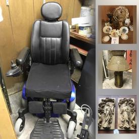 MaxSold Auction: This online auction features statues, an electric wheelchair, vases, figurines, Christmas decor, kitchenware, silver trays, liquor decanters, lamps, magazines, chest, furniture such as a bedframe, convertible loveseat, Formica cabinet and much more!