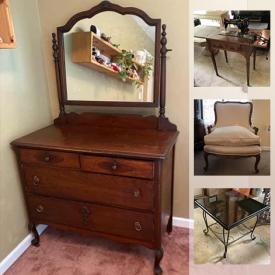 MaxSold Auction: This online auction features an antique sewing machine, vintage cameras, desk set, resin sofa table, coffee table, sculptures, wheelchair, ladder, antique trunks, vintage dresser, TVs, vintage games, memorabilia, barware, treadmill, rug, brass lamps, wall art, costume jewelry and much more!