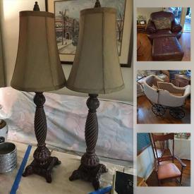 MaxSold Auction: This online auction features Spode, silver plate, furniture such as vintage desk, wooden wardrobe, teak cabinet, bookshelves, and leather couch, lamps, Christmas decor, Pioneer speakers, antique spinning wheel, DVDs, books and much more!