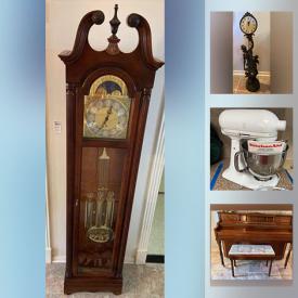 MaxSold Auction: This online auction features Henry Miller piano, Lladro, Aynsley, silver plate, Royal Doulton, furniture such as upholstered sofa, arm chairs, wood buffet, and dining room chairs, area rugs, grandfather clock, glassware, wall art, small kitchen appliances, cookware, Frigidaire refrigerator, board games, children’s toys, exercise bike, Christmas decor, costume jewelry, garden decor, men’s bicycle, garage hoist, lawn mowers and much more!