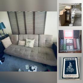 MaxSold Auction: This online auction features Suede futon, print poster, poker set and cold water filter.