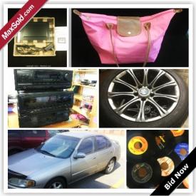 MaxSold Auction: This online auction features Nissan Sentra, BMW Sudan tires, designer purses, records, stereo sets, digital frames, vacuum, comics, art and much more.