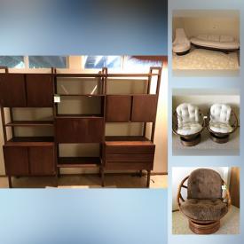 MaxSold Auction: This online auction features MCM Furniture including wall unit, Sofa & Chair, King Bed set, Rattan swivel chairs, Euro-style recliner and ottoman, Dresser & Nightstand, Bar & Stools, and other nostalgic furnishings!