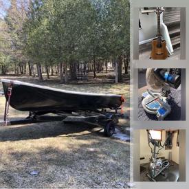 MaxSold Auction: This online auction features fishing boat, exercise equipment, guitar, power tool, men's clothing, lawnmower, TVs, youth mountain bike, wood burning pool heater, DVDs, adult bikes, Hockey equipment and much more!