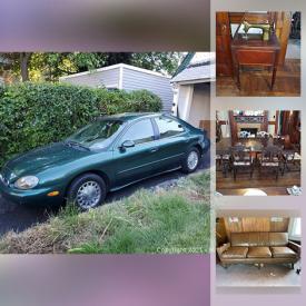 MaxSold Auction: This online auction features 1999 Mercury Sable GS VIN 1MEFM50U6XG644875, sterling silver, Limoges, silver plate, antique furniture such as dining table with chairs, china cabinet, buffet, and server, accent tables, massage recliner and modular sofa, photography equipment, lamps, framed wall art, stereo console, area rugs, glassware, dishware, small kitchen appliances, vacuums, Avanti refrigerator, Sears freezer, exercise equipment, vinyl LPs, luggage, holiday decor and much more!