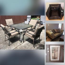 MaxSold Auction: This online auction features framed artwork, area carpet, leather furniture, patio set, dividers, china and much more!