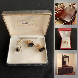 MaxSold Auction: This online auction features cuff links and tie pins, some vintage. Jewelry including gold and silver earrings, bracelets, necklaces, rings. Furniture such as wood dining room table and chairs, dresser and mirror, armoire, nightstands. Collectible pins, keyrings and brooches, vintage pin boxes, Cross and Waterman pens, luggage, bags, vase. Electronics including dashcam, earphones, headset, vintage binoculars and much more!