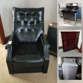 MaxSold Auction: This online auction features furniture such as side tables, recliner, entertainment center, dressers, and kitchen cabinets, appliances such as Amana stove, Kenmore washing machine, and Whirlpool refrigerator, small kitchen appliances, lamps, cookware, wall art, vintage handbags, pottery and much more!