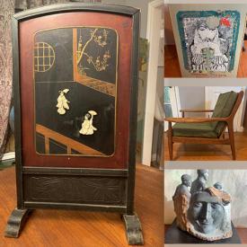MaxSold Auction: This online auction features Rachel Leibson Artwork, Antique Asian Table Divider, Studio Pottery, Vintage QSL Cards, MCM Furniture, WPA Carved Stone Sculpture, Modernist Abstract Art, Antique Nigerian Statue Tribal, Mexican Masks, Vintage Lamps, and Much, Much, More!!