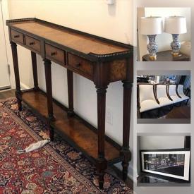 MaxSold Auction: This online auction features furniture such as a T. Alexander hallway sofa table, Bernhardt brand dresser, side tables, end table, dining table and bench, mirror, weights, lamps and more!