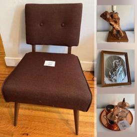 MaxSold Auction: This online auction features MCM Furnishings, Vintage Tupperware, Art Pottery, Vintage Pyrex, Etched Decanter, Amber Glass, Slipper Chair, MCM Side Tables, MCM Lighting and much more!