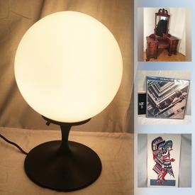 MaxSold Auction: This online auction features MCM Lighting, LPs, Carved Figures, DVDs, Sports Equipment, Art Glass, Antique doll, Vintage Books, Vintage Furniture and much more!