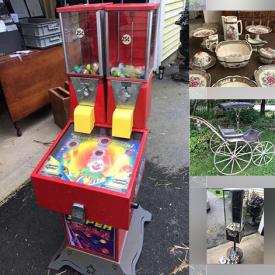 MaxSold Auction: This online auction features Vintage Pinball Gumball Machine, Vintage Copeland Transferware, 19th Century Buggy, Vintage Vending Machines, Vintage Sewing Cabinet Drawers, Vintage Bottles, 1960’s Bongos, Puzzles, Crystal Bells, Telescope, Bikes and much more!