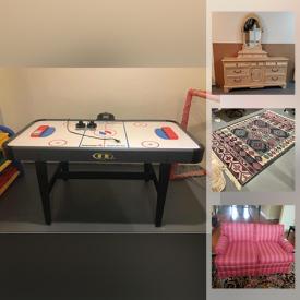 MaxSold Auction: This online auction features air hockey table, crystal ware, furniture such as leather armchairs, Gibbard side table, Sligh desk, and sofas, area rugs, lamps, children’s toys, small kitchen appliances, water skis, shelving units, framed wall art, accessibility ramp and much more!