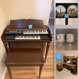 MaxSold Auction: This online auction features Collectors Plates, Crystal, Wurlitzer Organ, Brass Lamps, Small Kitchen Appliances, Desks, Leather Jackets and much more!