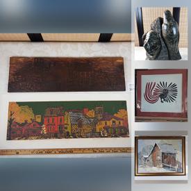 MaxSold Auction: This online auction features Signed Original Art & numbered Prints, Inuit Soapstone carvings, artisan Tapestries and Needlepoint art, Fiesta ware, Murano glass, Air Propeller clock, MCM Furniture & Decor, Artisan Pottery and Ceramics, German Dolls, Mountain bikes, Vinyl LPs including Elvis and Classic metal, Mid-Century ephemera, Small Kitchen Appliances, Food prep, & gadgets, Mid-Century Glassware, Dinnerware & Kitchen sundries and much more!