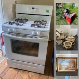 MaxSold Auction: This online auction features hand tools, violin, fans, beer steins, wicker furniture, ceiling fans, chandeliers, glass front cabinet, area rug, pedestal sink, gas range, stackable washer & dryer, snowblower and much more!