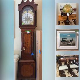 MaxSold Auction: This online auction features an Antique Grandfather's Clock, MCM Furniture including Mitchell Gold & Bob Williams, Hekman, Hickory, Vintage Solid wood Furniture, Walnut dining room set, Signed Numbered Prints by Jan Balet and much more!