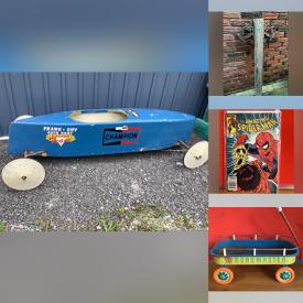 MaxSold Auction: This online auction features Soap Box Derby Vintage Racer, Tike Trike, LPs, Outdoor Chairs, Coins, Banknotes, Sports Cards, Vintage Johnny West Action Figure, Art Glass, Vintage Jerseys, Vintage Toys, Jewelry, Comics, Vintage Books, Cast Iron Skillets, Mitre Chop Saw, Brass Swan, Rain Stick Dijjerido and much more!