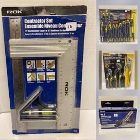 MaxSold Auction: This online auction features New Hand Tools such as Screwdrivers, Scissors, Glue Sticks, Wrench, Levels, Hand Saws, Pliers, Hammers, Clamps, Riveter, Drill Bits, Pry Bars, and New Ladies & Men's Polo Shirts, New Men's Lightweight Jackets, New GP Hand Soap and much more!