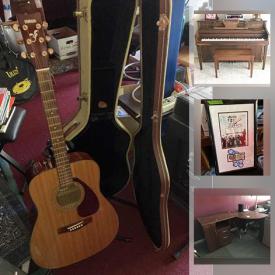 MaxSold Auction: This online auction features upright piano, Squier electric guitars, acoustic guitars, Ludwig drums, sports memorabilia, furniture such as office desk, suede sofa, and bunk beds, wall art, filing cabinet, CDs, costume jewelry, Sony stereo, power tools, work table, shelving units, vacuums, golf clubs, yard tools, metal lockers, CharBroil grill, fog machine, DVDs, 50” Samsung TV, Yamaha soundboard, PS2 games, Kenmore refrigerator, movie and band posters, office supplies, sports jerseys, workout equipment, lighting equipment, bicycle, batting cage, basketball hoop, storage shed and much more!