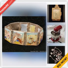 MaxSold Auction: This online auction features Native American Jewelry, Frankoma Pottery, Coins, Costume Jewelry, Watches, Vintage Chinese Tile Bracelets, Kitchen Aid Mixer, Painted Ponies Collectible, Signed Pottery, Southwest Rugs and much more!