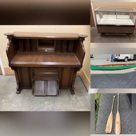 MaxSold Auction: This online auction features Vintage canoe, mirror, Antique Organ, chairs, Boyd bears and friends collections, prints, signage, carved cinnabar and much more!