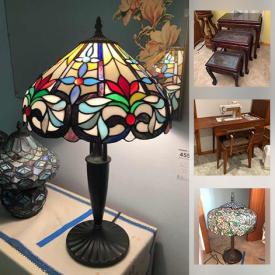 MaxSold Auction: This online auction features Tiffany-type Stained Glass Lamps, Lane Chest, Carved Nesting Tables, Watches, Sewing Notions, Animal Figurines, Barrister Bookcase, Sewing Machine, LPs, Tools, Tiller, Compressor, Garden Tools and much more!