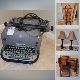 MaxSold Auction: This online auction features jewelry, home décor, luggage, Shark vacuum, furniture such as vintage school desk, Sprague and Carleton secretary desk, Young Hinkle desk and chair set, vintage Singer sewing machine and cabinet, futon, Templeton dresser, electronics such as HP printer, Altec Lancing computer speakers, Sylvania TV, health care items such as crutches, weights, and HoMedics back massager and much more!