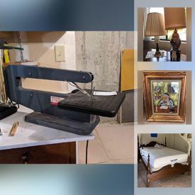 MaxSold Auction: This online auction features MCM Furniture, Table Lamps, Stereo Components, Dining Room Table & Chairs, Small Kitchen Appliances, TV, Spindle Bed, Table Scroll Saw, Stoneware Jug and much more!