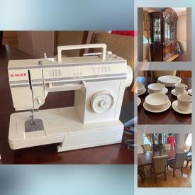 MaxSold Auction: This online auction features a Drexel Heritage sofa, wingback chair, coffee table, side tables, Singer sewing machine, stemware, Vintage Garden tea set, Pfaltzgraff dinnerware and more!

