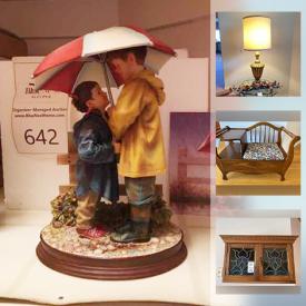 MaxSold Auction: This online auction features collectible china such as Limoges, Royal Poppy, Royal Albert, Colough, and Royal Winton, furniture such as vintage telephone bench, stained glass cabinet, sofa, and king brass bed, décor such as glassware, Hummel figurines, mirrors, table linens, Norman Rockwell plates, and pewter, small appliances such as Sanyo Microwave and Hoover vacuum and much more!