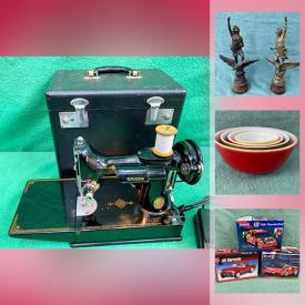 MaxSold Auction: This online auction features Vintage Sewing Machine, Antique Bronzed Figures, Vintage Royal Doulton Figurines, Vintage Pyrex, Art Glass, Vintage Moorcroft Pottery, Vintage Estate Jewelry, Vintage Car Model Kits, Musical Instruments, Vintage Toys, Solid Jade Carving, Stamps and much more!