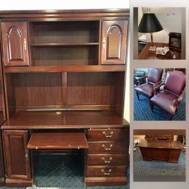 MaxSold Auction: This online auction features Hooker desk & bookshelves, Hooker inlay wood round table, wooden file cabinets, desk chair and much more!