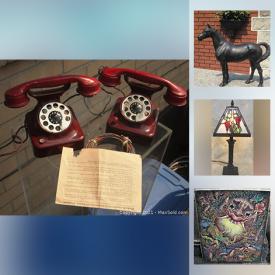 MaxSold Auction: This online auction features Atomic Age Table Lamp, Art Glass, Ukelele, Signed Paintings, Cast Iron Door Stop, West Coast Indian Art, MCM Lighting, Brass Bookends, Antique Book, Vintage Pyrex and much more!