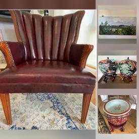 MaxSold Auction: This online auction features furniture such as folding stools and chairs, pedestal table, upholstered armchair, leather chair and ottoman, sofa, corner desk, console tables, futon and more, wall mirror, household items, TCL flatscreen TV, linens, wall art, Elizabeth Taylor collection electronics, rugs, lamps, planters, flatware, Lladro, France Fish-shaped oyster plates, glassware, small kitchen appliances, Limoges china and much more!