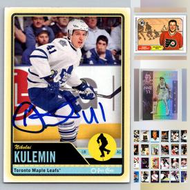 MaxSold Auction: This online auction features hockey trading cards such as Wayne Gretzky, Mario Lemieux, and Eric Lindros, basketball trading cards such as Kawhi Leonard, Luka Doncic, and Stephen Curry, autographed cards such as Mike Krushelnyski, Alyn McCauley, and Guy LaFleur, baseball cards such as 1990 collector set, Frank Thomas, and unopened Donruss pack, Funko Pops, wall art and much more!