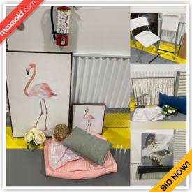 MaxSold Auction: This online auction features mirrors, art, pillows, stool, console table, faux plants, linens, outdoor accessories, kid's bedroom decor, bar stools, patio chairs, Euro pillows, faux greenery and much more!