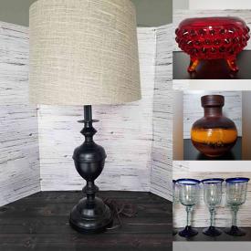 MaxSold Auction: This online auction features vintage Anchor Hocking milk glass, pink Depression glass, primary-colored Pyrex nesting bowls, Fire King bowl, Diana and Charles commemorative tins, Hummel style Eric Stauffer figurines, baskets, lap tray table, antique Taylor-Forbes sadiron, Jasperware, lamps, carved sculptures and much more!