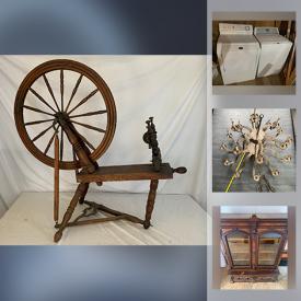 MaxSold Auction: This online auction features Pine Furniture, Antique Display Hutch, Antique Spinning Wheel, Home Gym, Wood Stove, Washer & Dryer and much more!