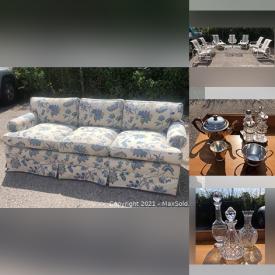 MaxSold Auction: This online auction features Pottery Barn home goods, linens, Upholstered furniture, Antique & Vintage Solid Wood Furniture, Fine China, Crystal, Dinnerware, Table & Serving items, Outdoor Patio furniture, Lawnmower, Artisan Pottery and Ceramics, treasured items and much more!