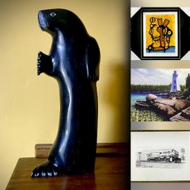 MaxSold Auction: This online auction features Inuit carved art, by George Emikotailak, Joe Ekidlak and more, prints such as "The Unicorn" Markus Neal Humby, "Bear and Birds" Christian Morrisseau, "Pine Island" Tom Thomson, "Residential School" Norval Morrisseau, "Lake Wabagishik" Franklin Carmichael, "Canadian Pacific" #1 Nick Mika and more!